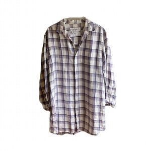 Frank & Eileen Mary Shirtdress Size XL 100% Linen White Blue Plaid Button Down
